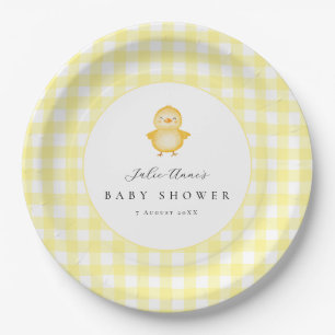 Gelbe Enten-Gingham-Baby-Shower-Papierteller Pappteller
