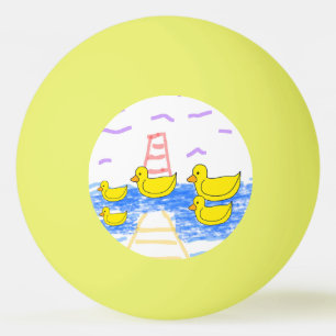 Gelbe Entenfamilie Leuchtturm Pier Ping Pong Ball Tischtennisball