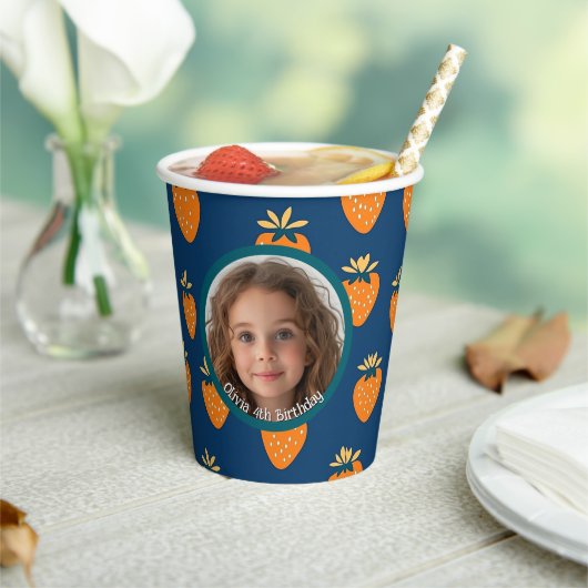 Gelbe Erdbeere Blau Benutzerdefiniertes Foto und N Pappbecher (In Situ)