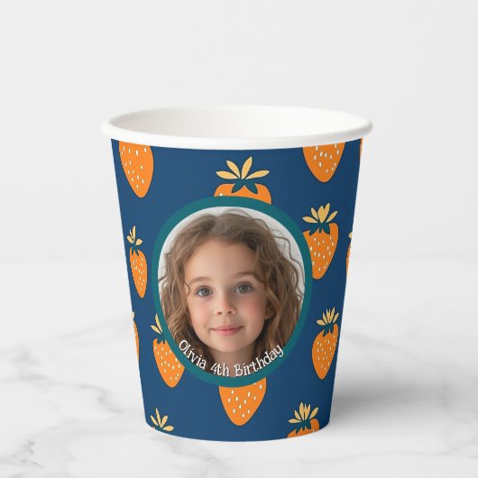 Gelbe Erdbeere Blau Benutzerdefiniertes Foto und N Pappbecher (Vorderseite)