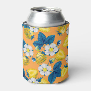 Gelbe Erdbeeren auf Orange Dosenkühler