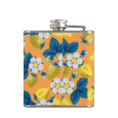 Gelbe Erdbeeren auf Orange Flachmann (Rückseite)