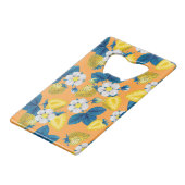 Gelbe Erdbeeren auf Orange Geldbeutel Flaschenöffner (Rückseite Schrägansicht)