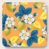 Gelbe Erdbeeren auf Orange Getränkeuntersetzer (Vorderseite)
