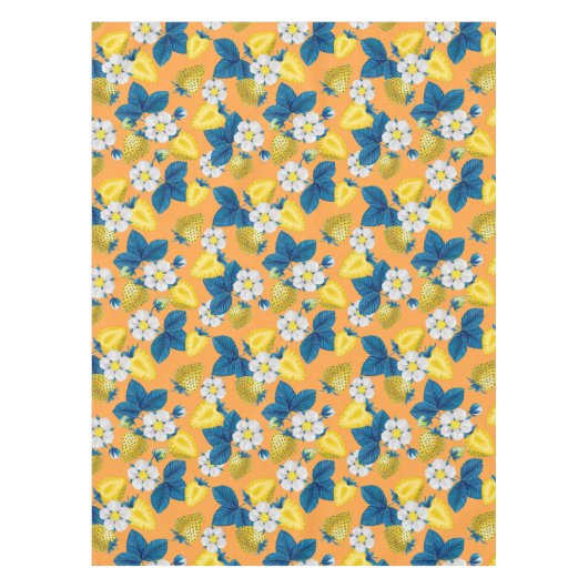 Gelbe Erdbeeren auf Orange Tischdecke (Vorderseite)