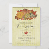 Gelbe Erntedank Kürbis und Squash Dinner Einladung (Vorderseite)