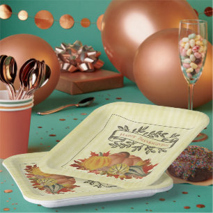 Gelbe Erntedank Pumpkins und Squash Pappteller