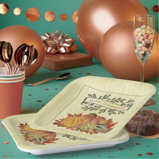 Gelbe Erntedank Pumpkins und Squash Pappteller (Multi)