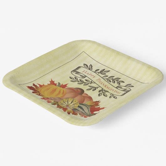 Gelbe Erntedank Pumpkins und Squash Pappteller (Gewinkelt)