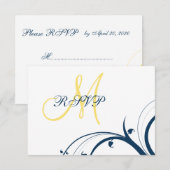 Gelbe erste, blaue Wirbel Hochzeitkarte für RSVP Karte (Vorne/Hinten)