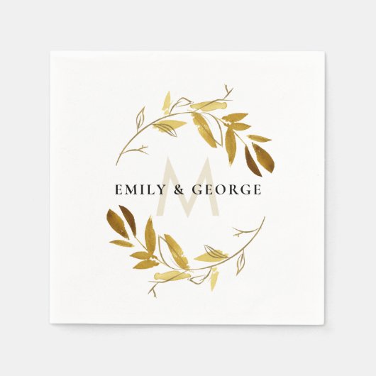 GELBE FALL GOLD FOLIAGE WREATH MONOGRAM WEDD SERVIETTE (Vorderseite)