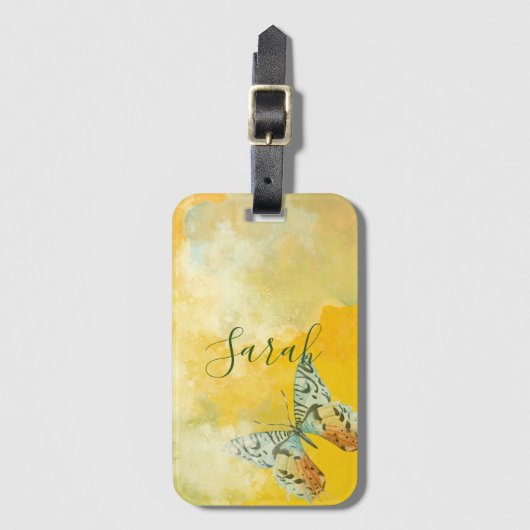 Gelbe Farbe Monogramm Name Gefärbte Krawatte Butte Gepäckanhänger (Vorderseite Vertikal)