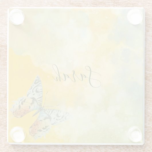 Gelbe Farbe Monogramm Name Gefärbte Krawatte Butte Glasuntersetzer (Rückseite)