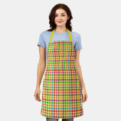 Gelbe farbenfrohe Gingham-Karo-Muster Schürze (Getragen)