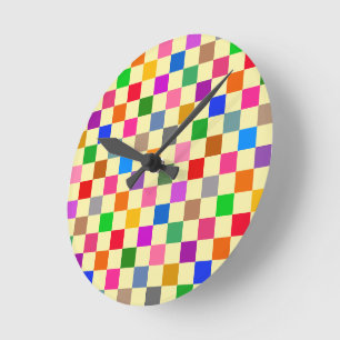 Gelbe farbenfrohe karierte Muster Runde Wanduhr