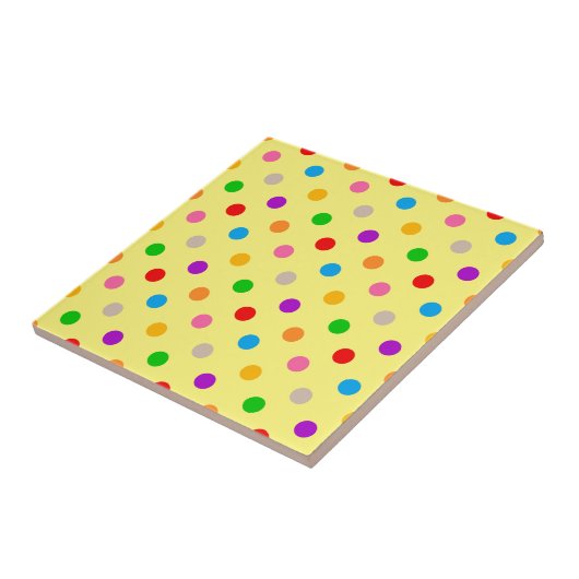Gelbe farbenfrohe Regenbogen-Punkte-Design Fliese (Seite)