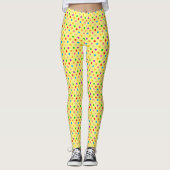 Gelbe farbenfrohe Regenbogen-Punkte-Design Leggings (Vorderseite)