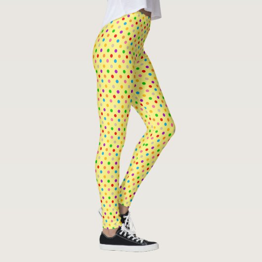 Gelbe farbenfrohe Regenbogen-Punkte-Design Leggings (Rechts)