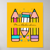 Gelbe Farbige Lehrerin Cartoon Bleistift-Poster Poster (Vorne)