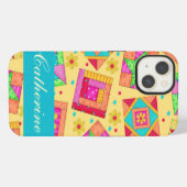 Gelbe farbige Patchwork-Quilt-Blockschaltfläche iPhone Hülle (Rückseite (Horizontal))