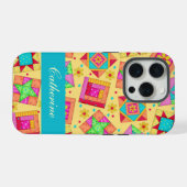 Gelbe farbige Patchwork-Quilt-Blockschaltfläche iPhone Hülle (Rückseite (Horizontal))