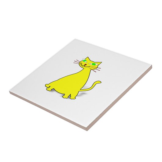 Gelbe Fett-Katze Fliese (Seite)