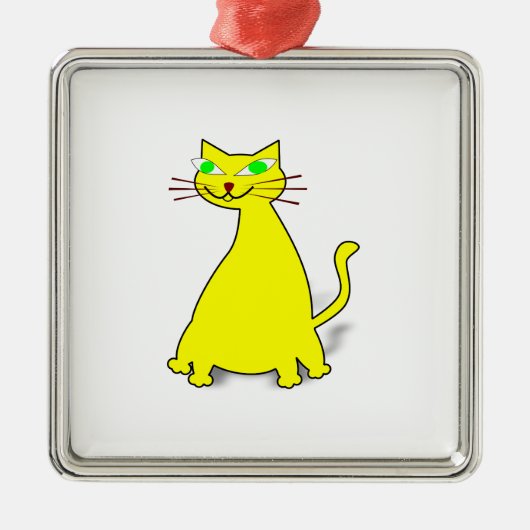 Gelbe Fett-Katze Silbernes Ornament (Vorne)