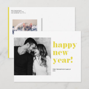 Gelbe, fette Typografie - Happy New Year Foto Feiertagspostkarte