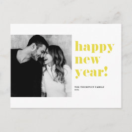 Gelbe, fette Typografie - Happy New Year Foto Feiertagspostkarte