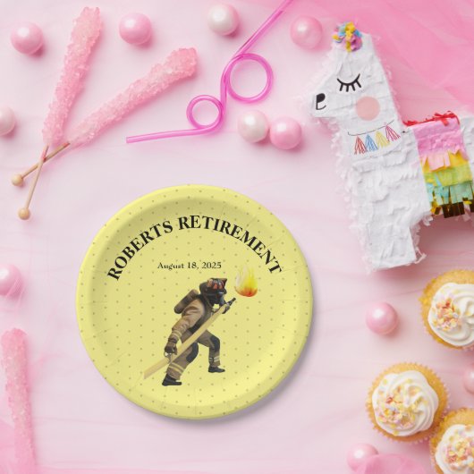 Gelbe Feuerwehrleute Ruhestand Pappteller (Party)