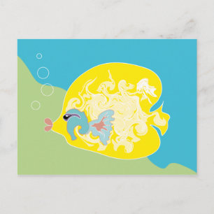 Gelbe Fischpostkarte Postkarte