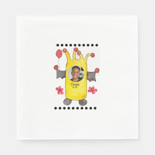 Gelbe Fledermaus-Monster-Kinder-Geburtstagspapier- Serviette (Vorderseite)