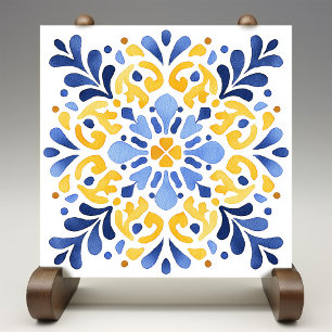 Gelbe Fleur-de-Lis Azulejo-Druck Fliese