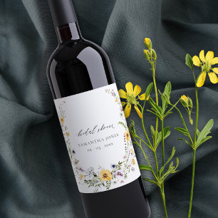Gelbe Flieder-Wildblumen-Kranz für Brautparty im s Weinetikett