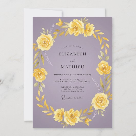 Gelbe Fliederrose Hochzeit Einladung (Vorderseite)