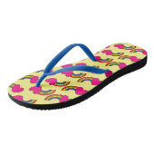 Gelbe Flip Flops mit rosa Herzen und Regenbogen Badesandalen (Schrägansicht)