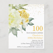 Gelbe Flora 100. Budget Geburtstagseinladung (Vorderseite)
