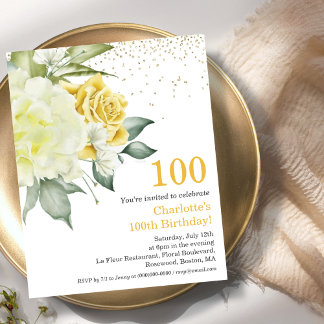 Gelbe Flora 100. Budget Geburtstagseinladung