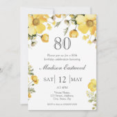 Gelbe Flora 80. Geburtstagsfeier Einladung (Vorderseite)