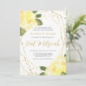 Gelbe Flora Goldbutt Mitzvah Einladung (Stehend Vorderseite)
