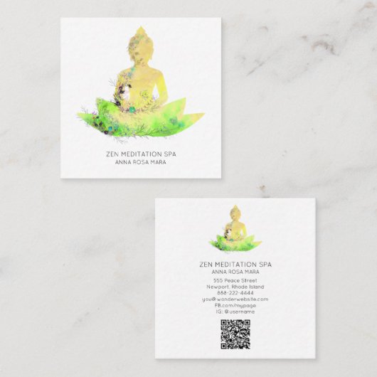 *~* Gelbe Flora Lotus Buddha Meditation QR AP33 Quadratische Visitenkarte (Vorne/Hinten)