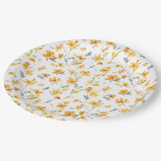 Gelbe Flora Pappteller (Schrägansicht)