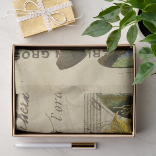 Gelbe Flora-Schmetterlinge Ephemera Decoupage Seidenpapier (Geschenk)