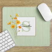 Gelbe Flora und Grünstreifen Mit Monogramm Mousepad
