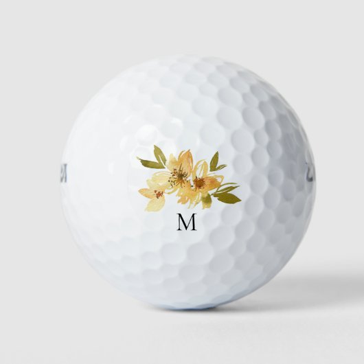 Gelbe Floral Monogramm Golfball (Vorderseite)