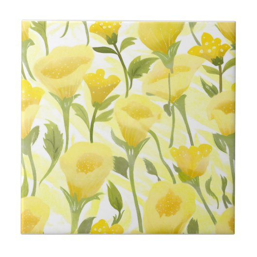 Gelbe floral wasserfarbene Malerei Fliese (Vorderseite)