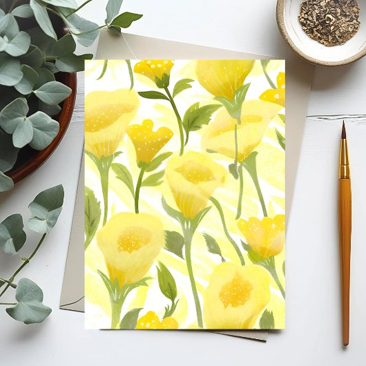 Gelbe florale Aquarellbilder Postkarte