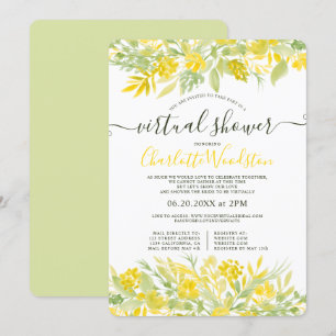 Gelbe florale Aquarellschrift virtuelle Dusche Einladung