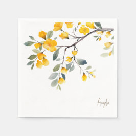 Gelbe florale benutzerdefinierte Script Gold Text- Serviette