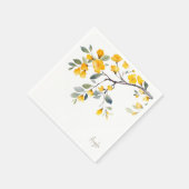 Gelbe florale benutzerdefinierte Script Gold Text- Serviette (Ecke)